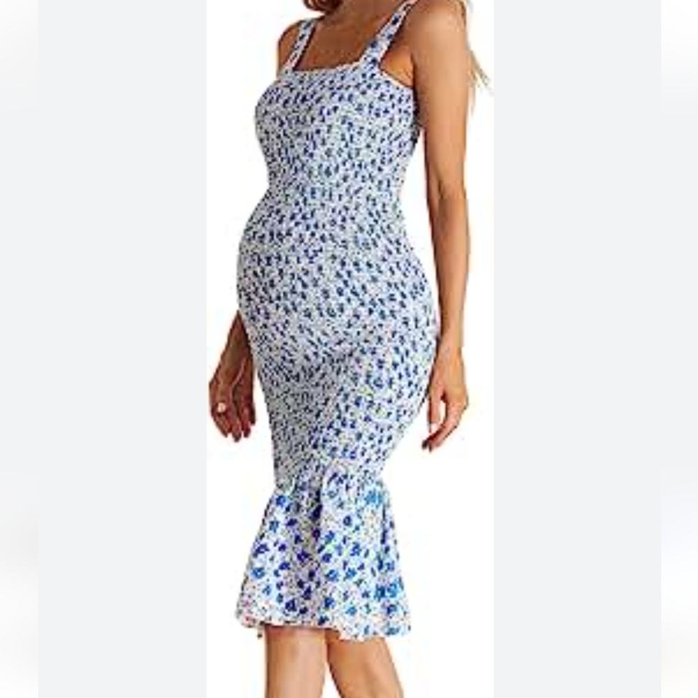 Floral Midi Tank Maternity dress with tons of stretch size XL fits small…